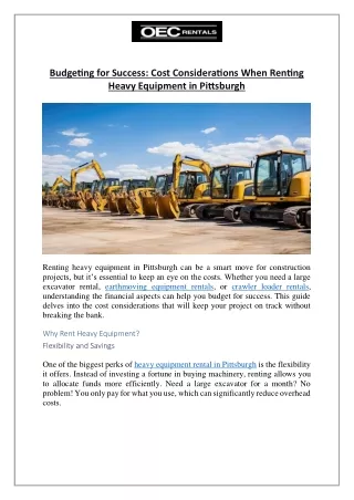 Budgeting for Success: Cost Considerations When Renting Heavy Equipment in Pitts