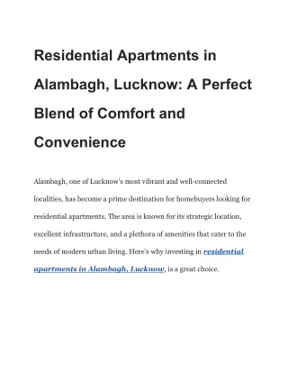 Residential Apartments in Alambagh, Lucknow_ A Perfect Blend of Comfort and Convenience