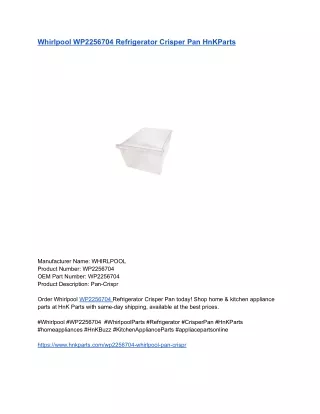 Whirlpool WP2256704 Refrigerator Crisper Pan HnKParts