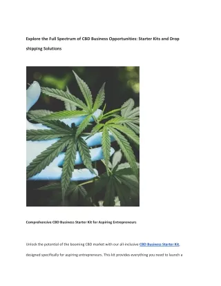 Explore the Full Spectrum of CBD Business Opportunities: Starter Kits and Drop s