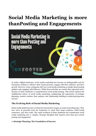 Social Media Marketing is more thanPosting and Engagements