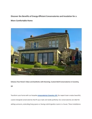 Discover the Benefits of Energy-Efficient Conservatories and Insulation for a Mo