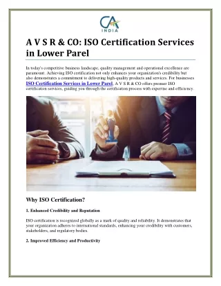 Professional ISO Certification Services in Lower Parel