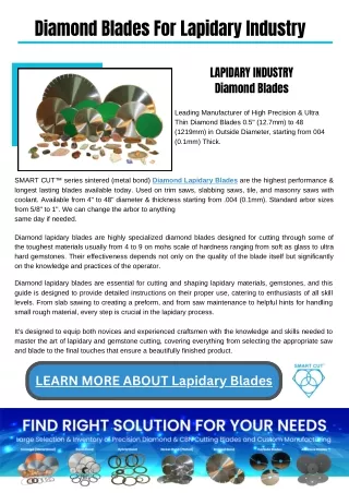 Diamond Blades For Lapidary Industry
