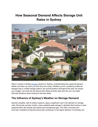 How Seasonal Demand Affects Storage Unit Rates in Sydney