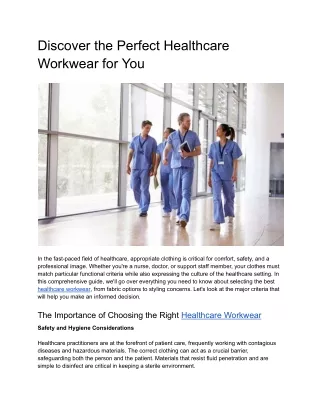 Discover the Perfect Healthcare Workwear for You