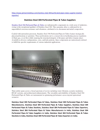 Stainless Steel 304 Perforated Pipes & Tubes Suppliers