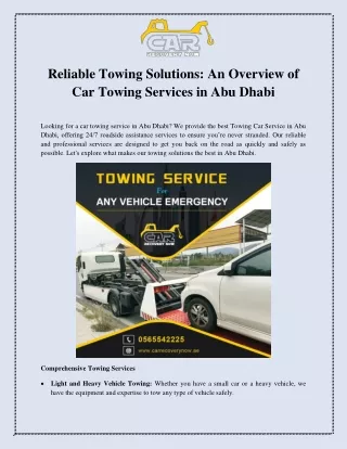 Reliable Towing Solutions An Overview of Car Towing Services in Abu Dhabi