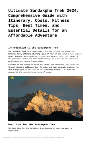 Ultimate Sandakphu Trek 2024 Comprehensive Guide with Itinerary CostsFitness Tips Times-Essential Details for an Afforda