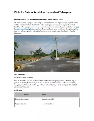 Plots for Sale in kandukuru Hyderabad Telangana