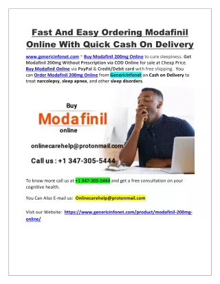 Fast And Easy Ordering Modafinil Online With Quick Cash On Delivery