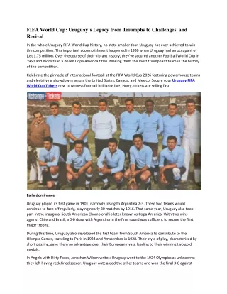 FIFA World Cup Uruguay’s Legacy from Triumphs to Challenges, and Revival