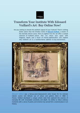 Transform Your Institute With Edouard Vuillard's Art Buy Online Now!