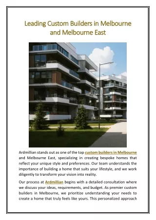 Leading Custom Builders in Melbourne and Melbourne East