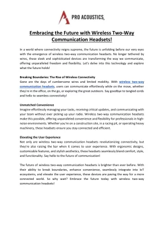Embracing the Future with Wireless Two-Way Communication Headsets!