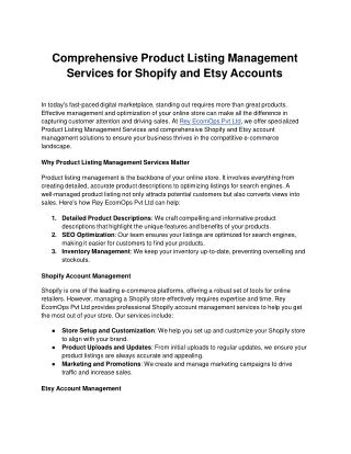 Comprehensive Product Listing Management Services for Shopify and Etsy Accounts