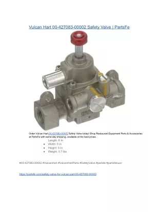 Vulcan Hart 00-427083-00002 Safety Valve  PartsFe
