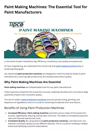 Paint Making Machines The Essential Tool for Paint Manufacturers