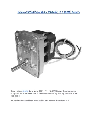 Holman 200504 Drive Motor 208/240V, 1P 5.5RPM | PartsFe