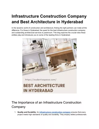 Infrastructure Construction Company and Best Architecture in Hyderabad