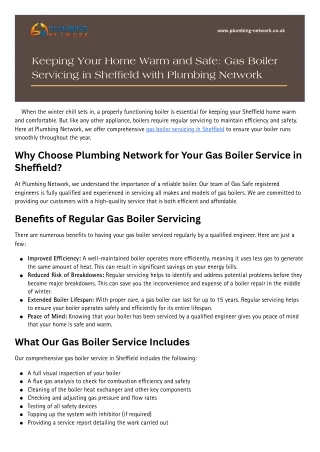 Keeping Your Home Warm and Safe: Gas Boiler Servicing in Sheffield with Plumbing