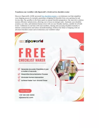 Transform your workflow with Zipaworld’s AI-driven free checklist creator