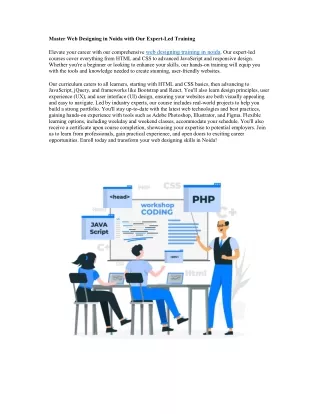 Master Web Designing in Noida with Our Expert-Led Training