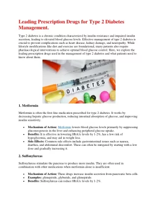 Leading Prescription Drugs for Type 2 Diabetes Management.