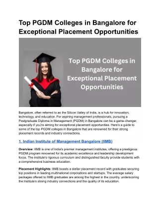 Top PGDM Colleges in Bangalore for Exceptional Placement Opportunities