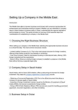 Setting Up a Company in the Middle East