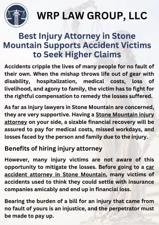 Best Injury Attorney in Stone Mountain Supports Accident Victims to Seek Higher
