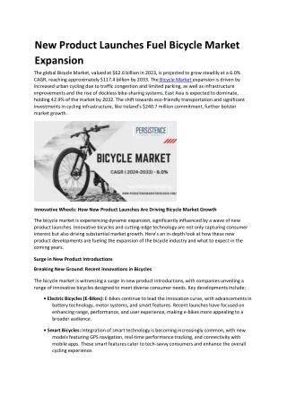 New Product Launches Fuel Bicycle Market Expansion