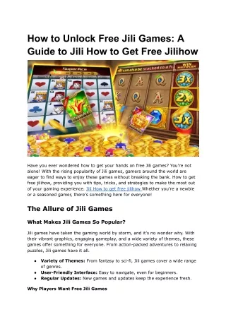 How to Unlock Free Jili Games_ A Guide to Jili How to Get Free Jilihow