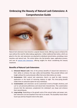 Embracing the Beauty of Natural Lash Extensions: A Comprehensive Guide