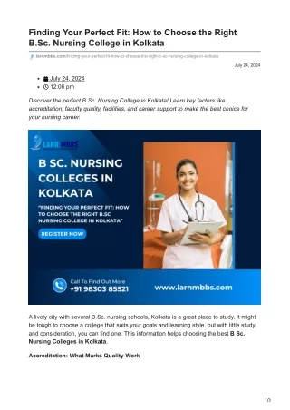 Finding Your Perfect Fit How to Choose the Right BSc Nursing College in Kolkata
