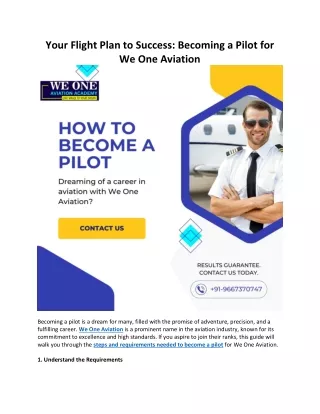 Your Flight Plan to Success Becoming a Pilot for We One Aviation