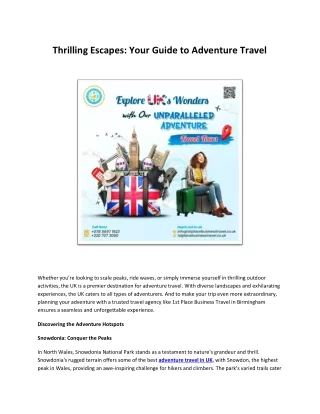 Thrilling Escapes: Your Guide to Adventure Travel