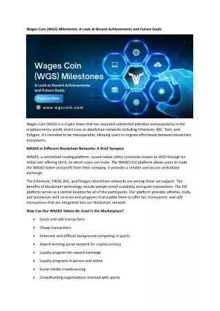 Wages Coin (WGS) Milestones A Look at Recent Achievements and Future Goals