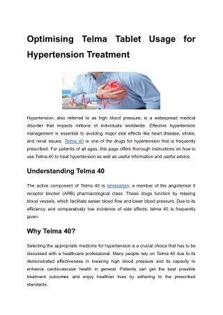 pdf Optimising Telma Tablet Usage for Hypertension Treatment