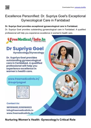 Excellence Personified Dr. Supriya Goel's Exceptional Gynecological Care in Faridabad