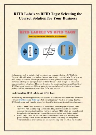 RFID Labels vs RFID Tags Selecting the Correct Solution for Your Business