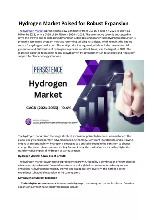 Hydrogen Market Poised for Robust Expansion