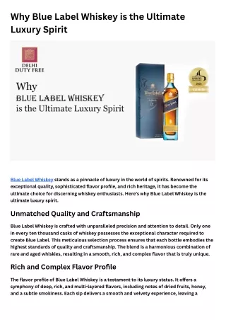 Why Blue Label Whiskey is the Ultimate Luxury Spirit