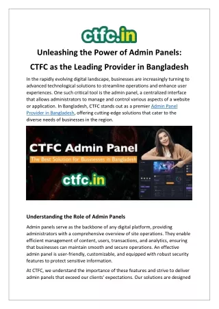 Enhance Your Business with Best Admin Panel Provider in Bangladesh
