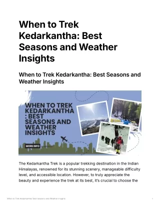 When to Trek Kedarkantha Best Seasons and Weather