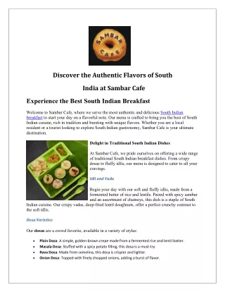 South Indian breakfast | Award winning restaurant