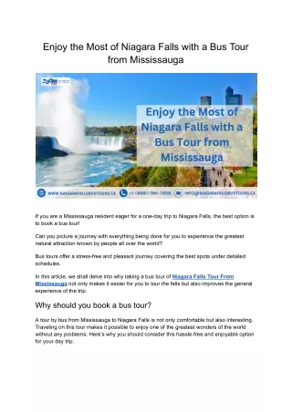 Enjoy the Most of Niagara Falls with a Bus Tour from Mississauga
