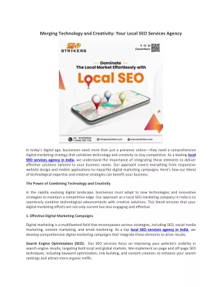 Merging Technology and Creativity: Your Local SEO Services Agency