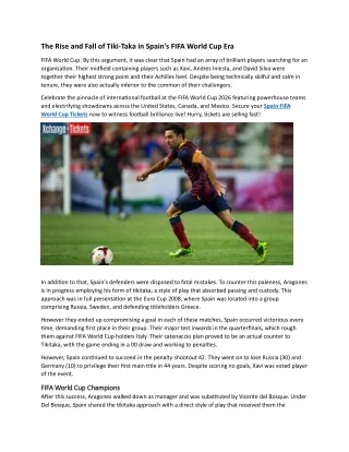 The Rise and Fall of Tiki-Taka in Spain's FIFA World Cup Era