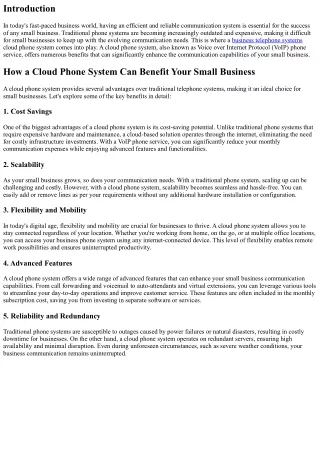 How a Cloud Phone System Can Benefit Your Small Business